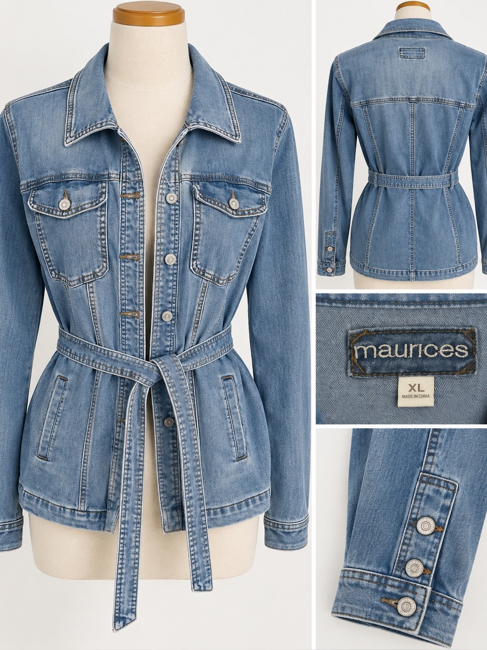 Maurices Light Blue Denim Jacket with Waist Tie XL